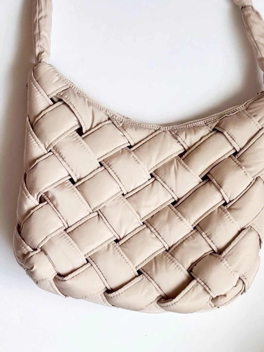 House of Harlow 1960 Woven Nylon Puffy Shoulder Bag Beige
